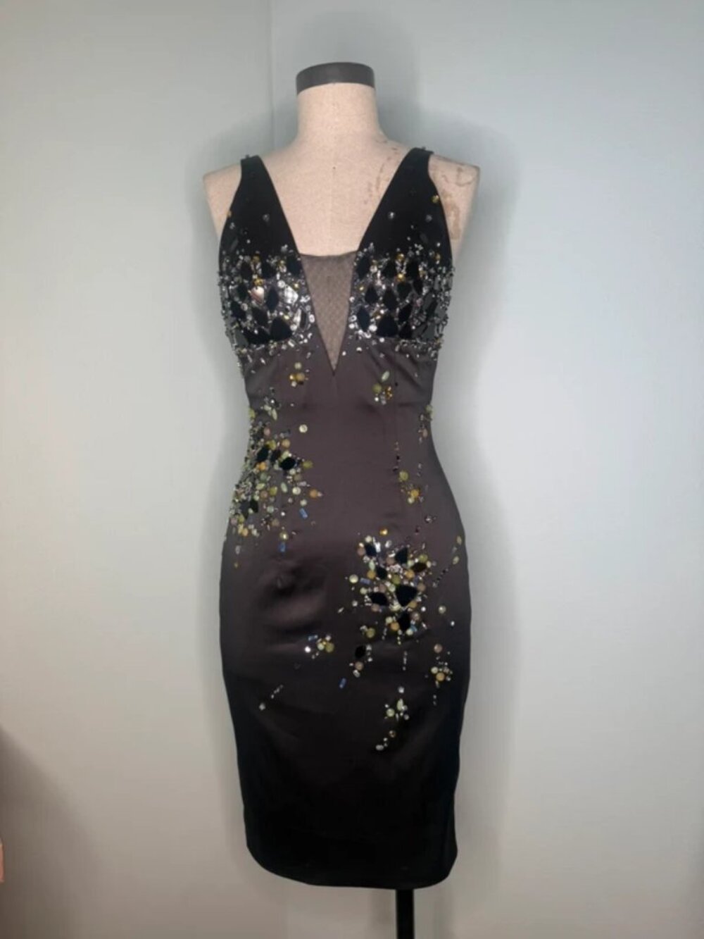 Mandalay Black Embellished Cocktail Dress – Size 6, Beaded & Mesh Detail